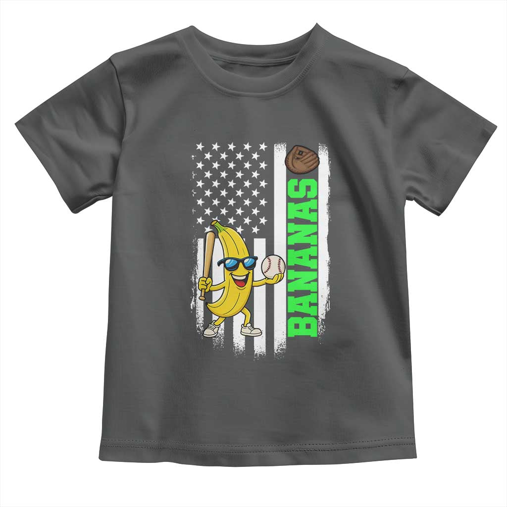 Banana Playing Baseball Lover Toddler T Shirt Retro American Flag TS12 Dark Heather Print Your Wear