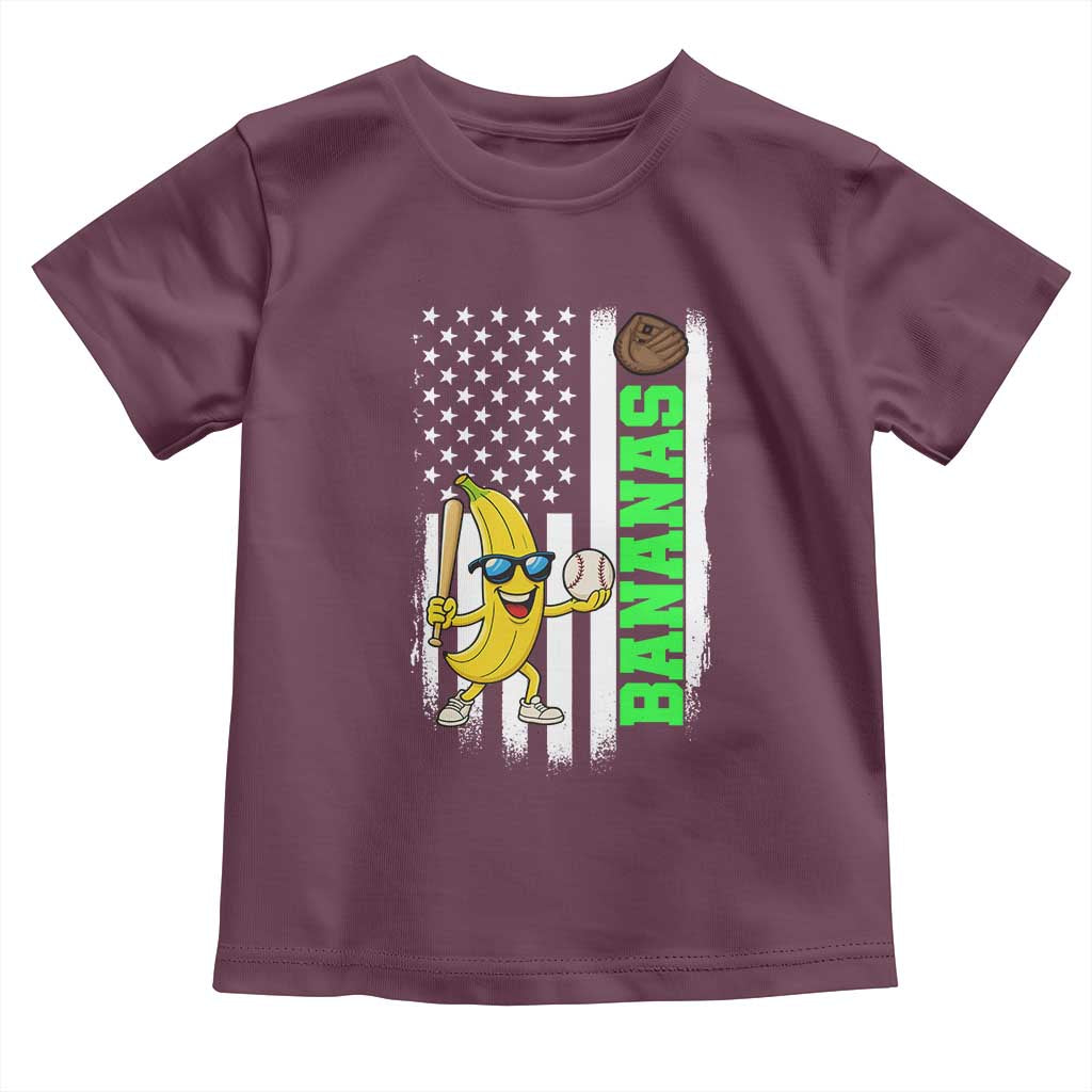 Banana Playing Baseball Lover Toddler T Shirt Retro American Flag TS12 Maroon Print Your Wear
