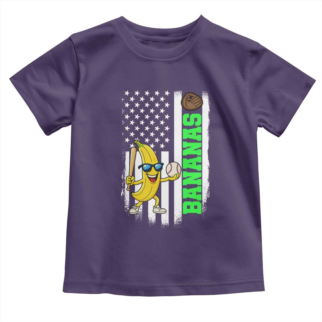 Banana Playing Baseball Lover Toddler T Shirt Retro American Flag TS12 Purple Print Your Wear