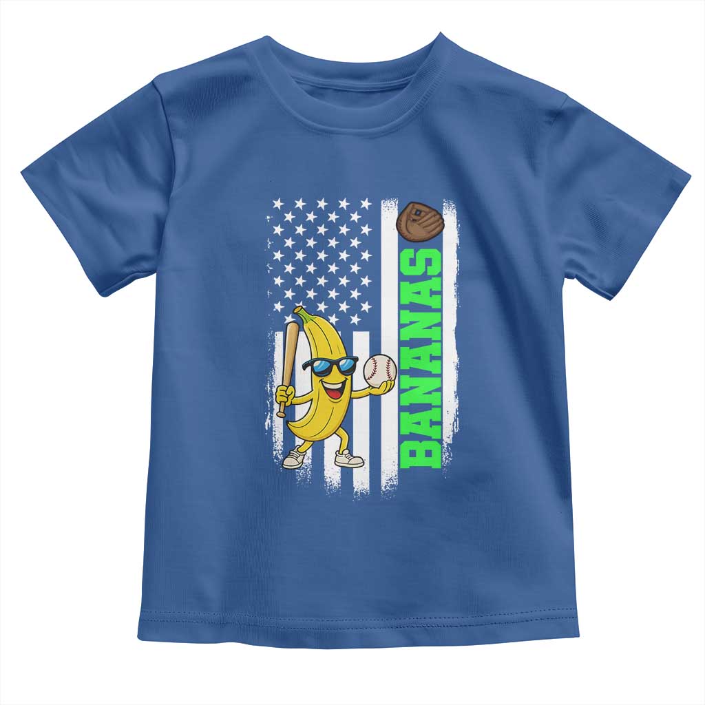 Banana Playing Baseball Lover Toddler T Shirt Retro American Flag TS12 Royal Blue Print Your Wear