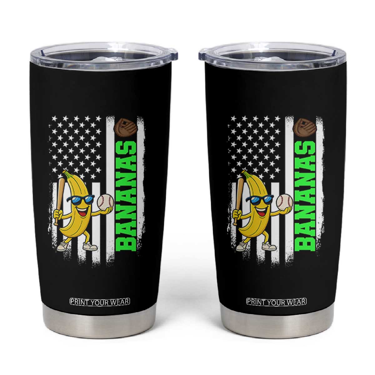 Banana Playing Baseball Lover Tumbler Cup Retro American Flag TS12 Black Print Your Wear
