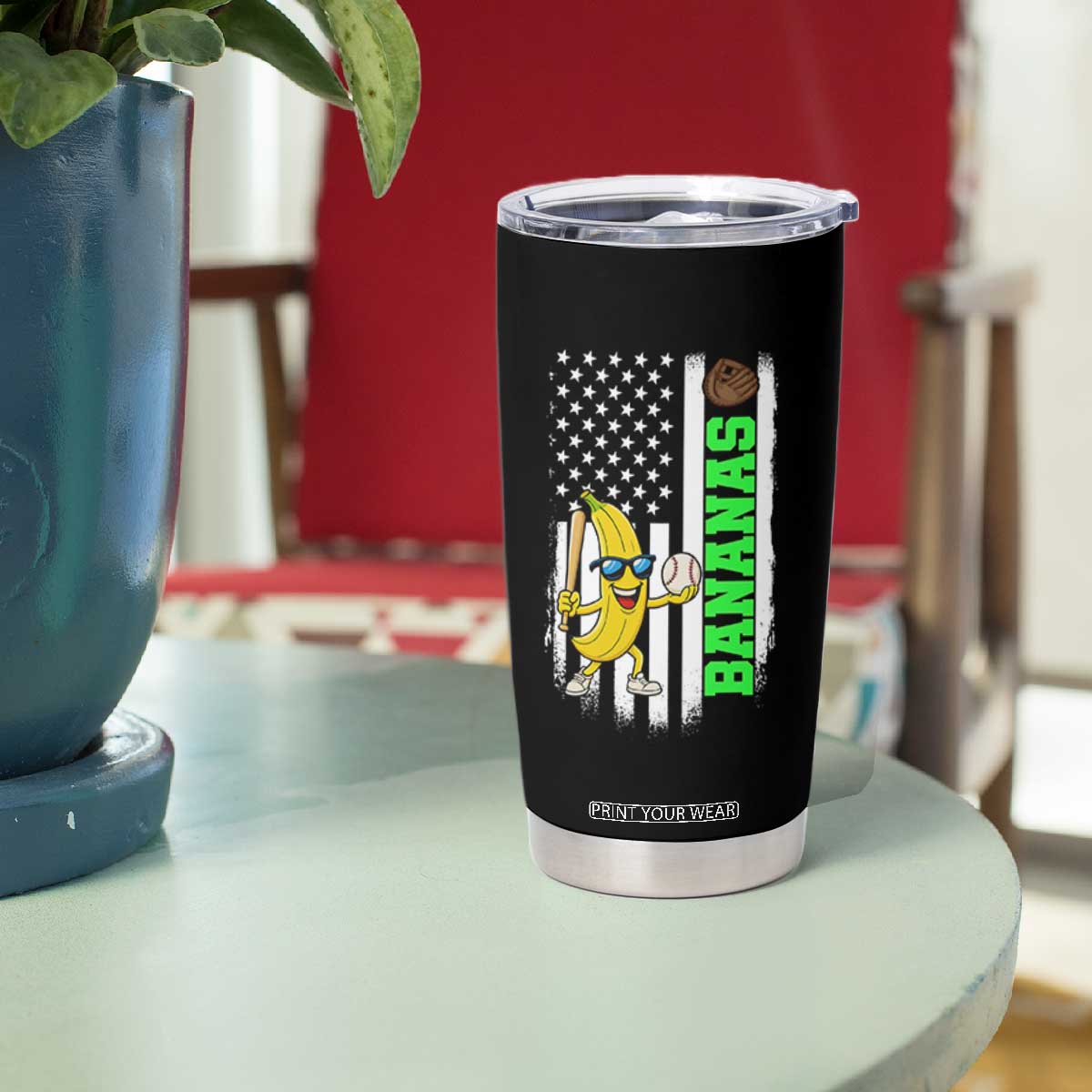 Banana Playing Baseball Lover Tumbler Cup Retro American Flag TS12 Print Your Wear
