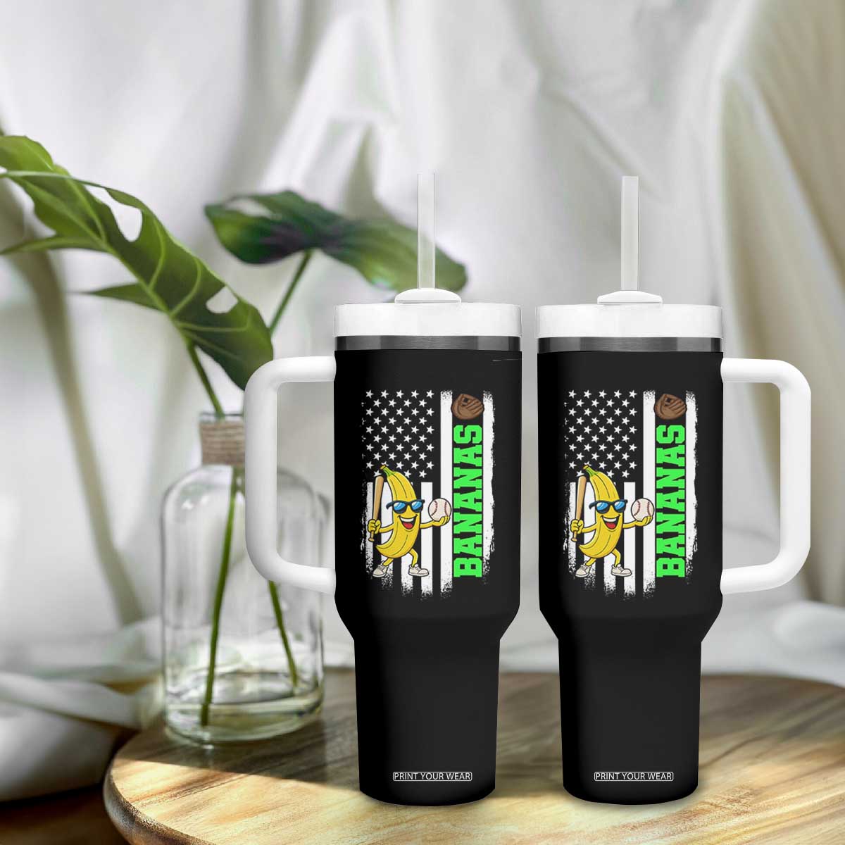 Banana Playing Baseball Lover Tumbler With Handle Retro American Flag TS12 Print Your Wear