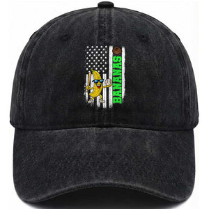 Banana Playing Baseball Lover Washed Cotton Baseball Cap Retro American Flag TS12 Washed Cap Universal Fit Black Print Your Wear