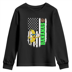 Banana Playing Baseball Lover Youth Sweatshirt Retro American Flag TS12 Black Print Your Wear