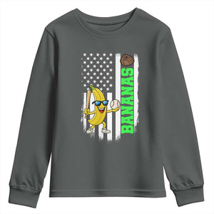 Banana Playing Baseball Lover Youth Sweatshirt Retro American Flag TS12 Dark Heather Print Your Wear