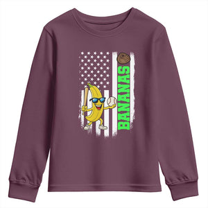 Banana Playing Baseball Lover Youth Sweatshirt Retro American Flag TS12 Maroon Print Your Wear