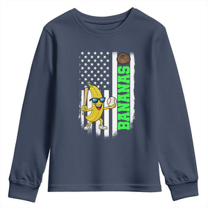 Banana Playing Baseball Lover Youth Sweatshirt Retro American Flag TS12 Navy Print Your Wear