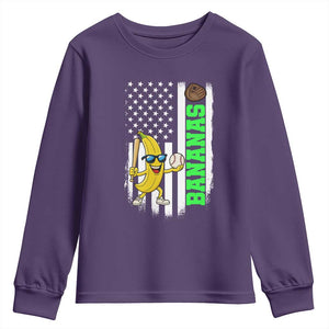 Banana Playing Baseball Lover Youth Sweatshirt Retro American Flag TS12 Purple Print Your Wear
