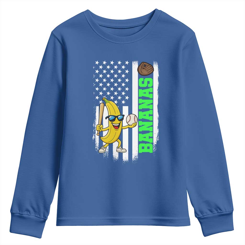 Banana Playing Baseball Lover Youth Sweatshirt Retro American Flag TS12 Royal Blue Print Your Wear