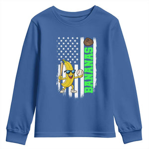 Banana Playing Baseball Lover Youth Sweatshirt Retro American Flag TS12 Royal Blue Print Your Wear
