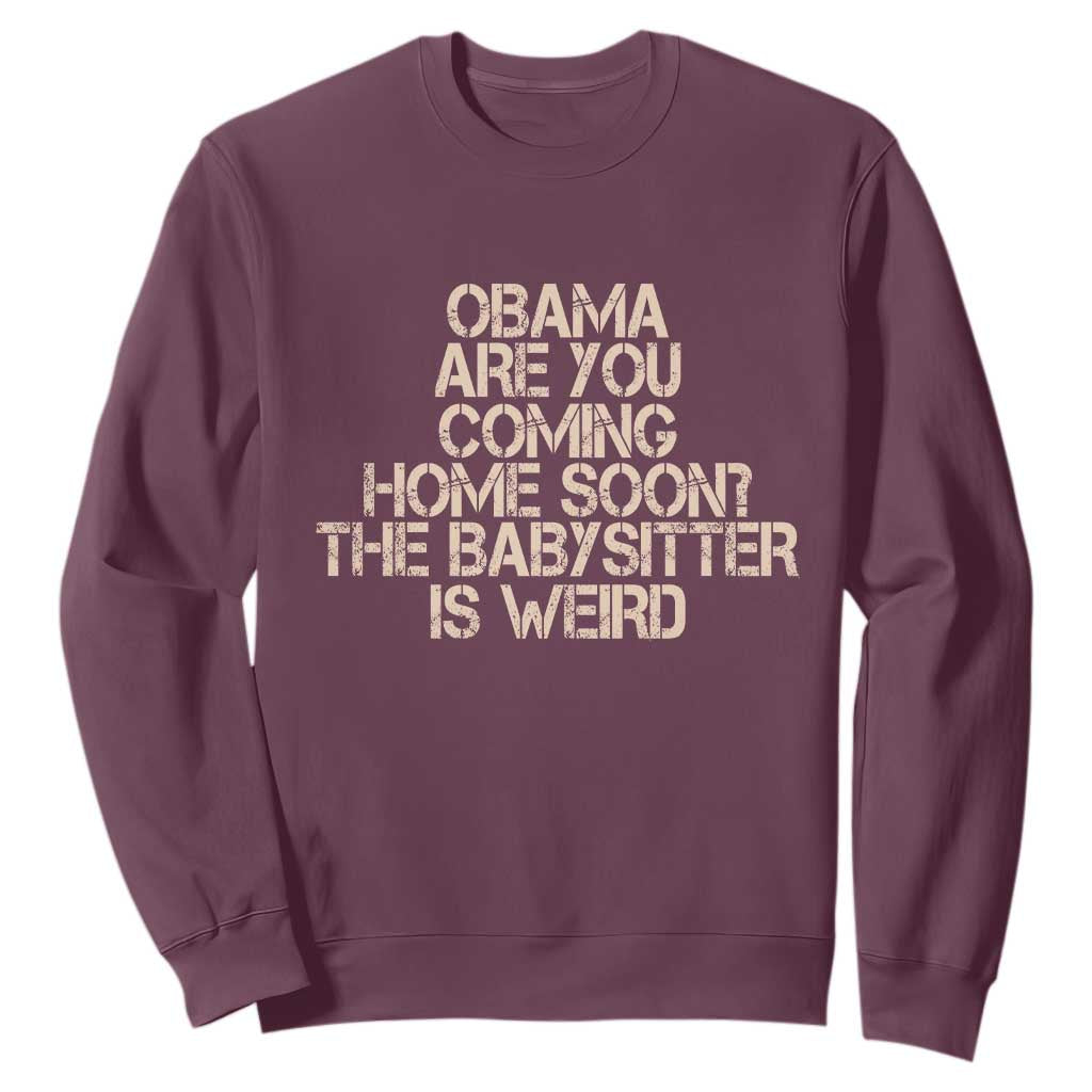 Funny Obama Joke Sweatshirt The Babysitter Is Weird Political Humor