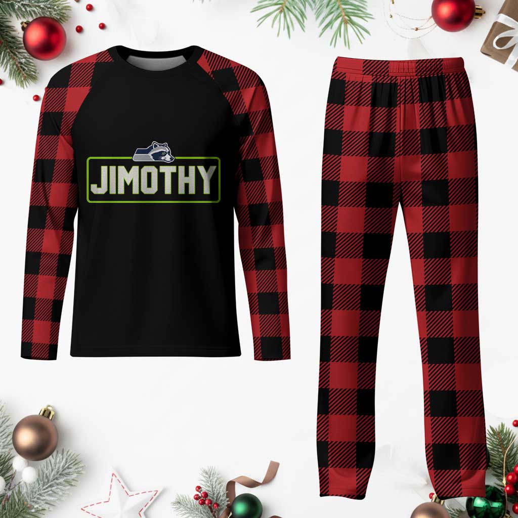 Funny Seattle Jimothy The Raccoon Plaid Pajama Set Football Parody Viral Trash Panda Feral Meme