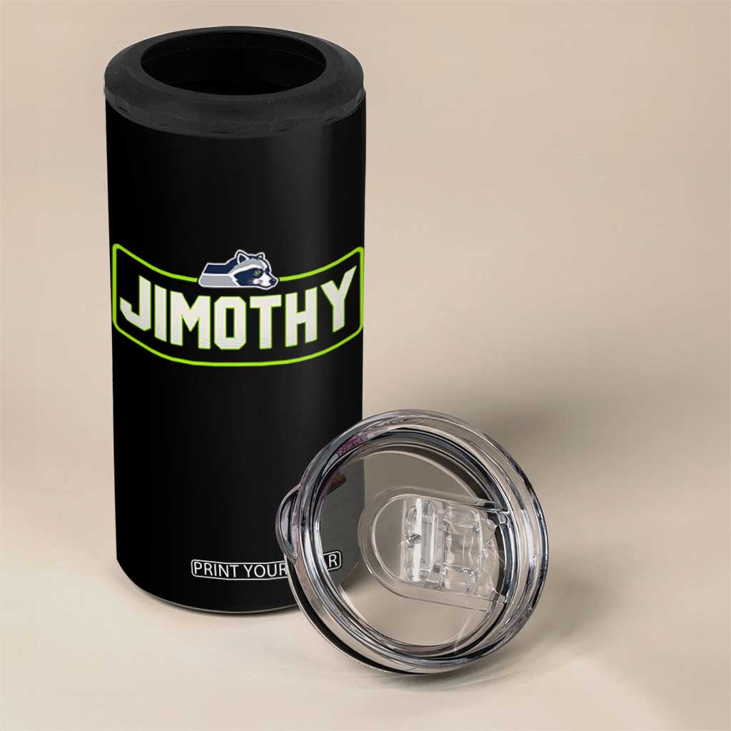 Funny Seattle Jimothy The Raccoon 4 in 1 Can Cooler Tumbler Football Parody Viral Trash Panda Feral Meme