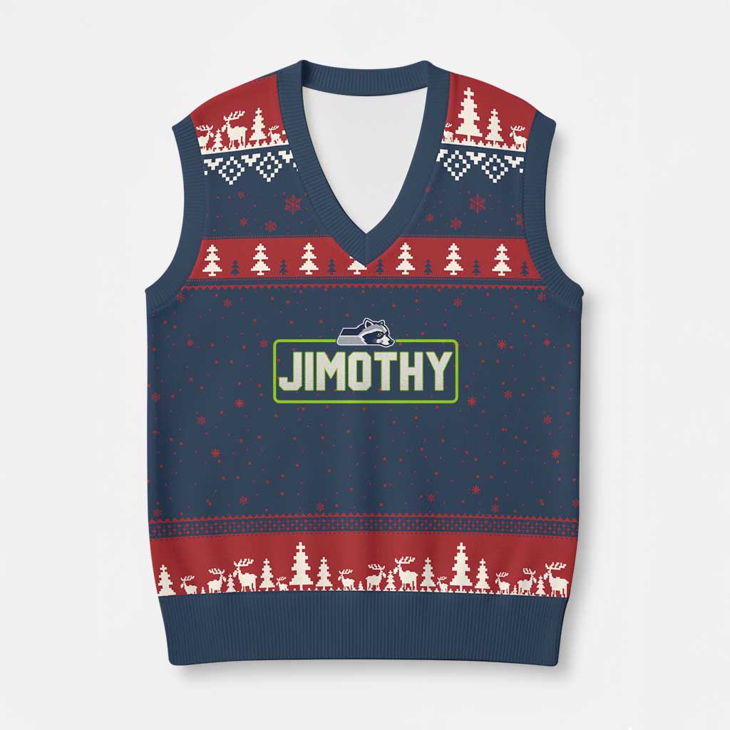 Funny Seattle Jimothy The Raccoon V-Neck Knit Sweater Vest Football Parody Viral Trash Panda Feral Meme TS12 Navy Red Print Your Wear