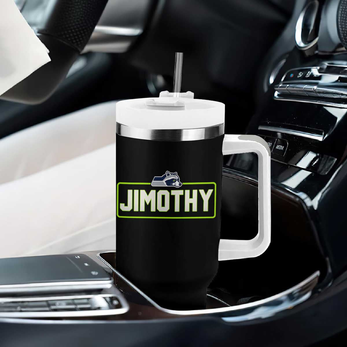 Funny Seattle Jimothy The Raccoon Tumbler With Handle Football Parody Viral Trash Panda Feral Meme