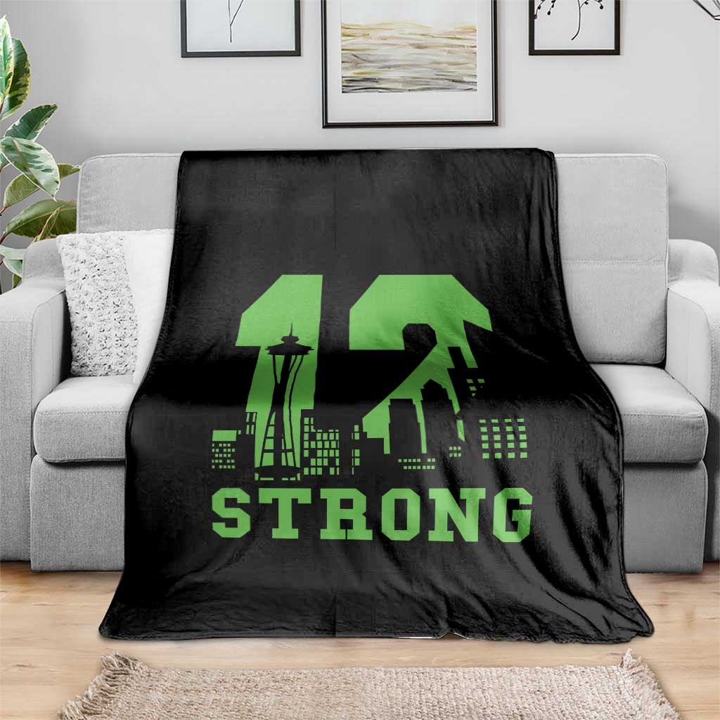 Space Needle Emerald City Skyline Number 12 Typography Throw Blanket Pacific Northwest Fan Pride