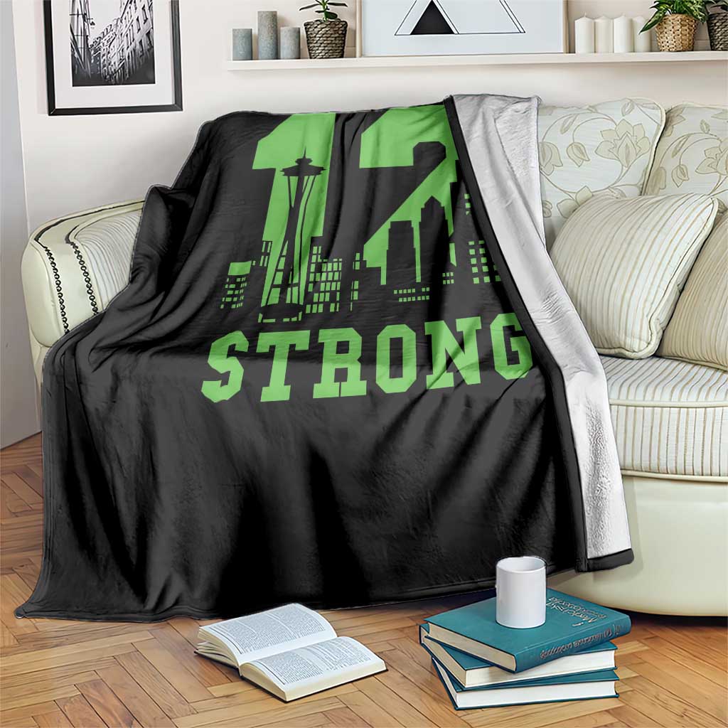 Space Needle Emerald City Skyline Number 12 Typography Throw Blanket Pacific Northwest Fan Pride