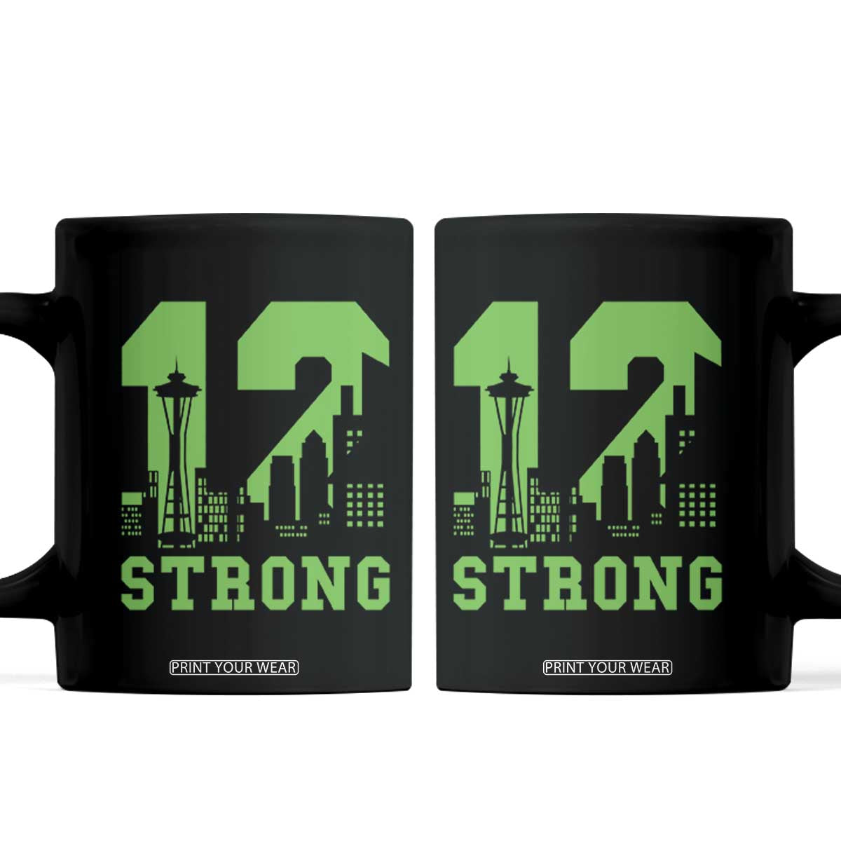 Space Needle Emerald City Skyline Number 12 Typography Coffee Mug Pacific Northwest Fan Pride TS12 Black Print Your Wear