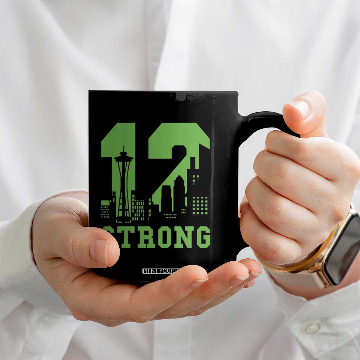 Space Needle Emerald City Skyline Number 12 Typography Coffee Mug Pacific Northwest Fan Pride