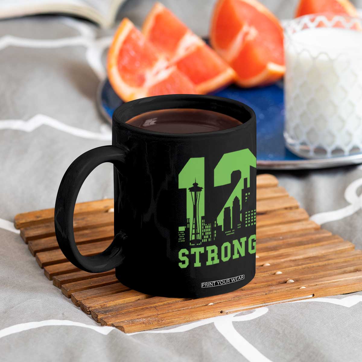Space Needle Emerald City Skyline Number 12 Typography Coffee Mug Pacific Northwest Fan Pride
