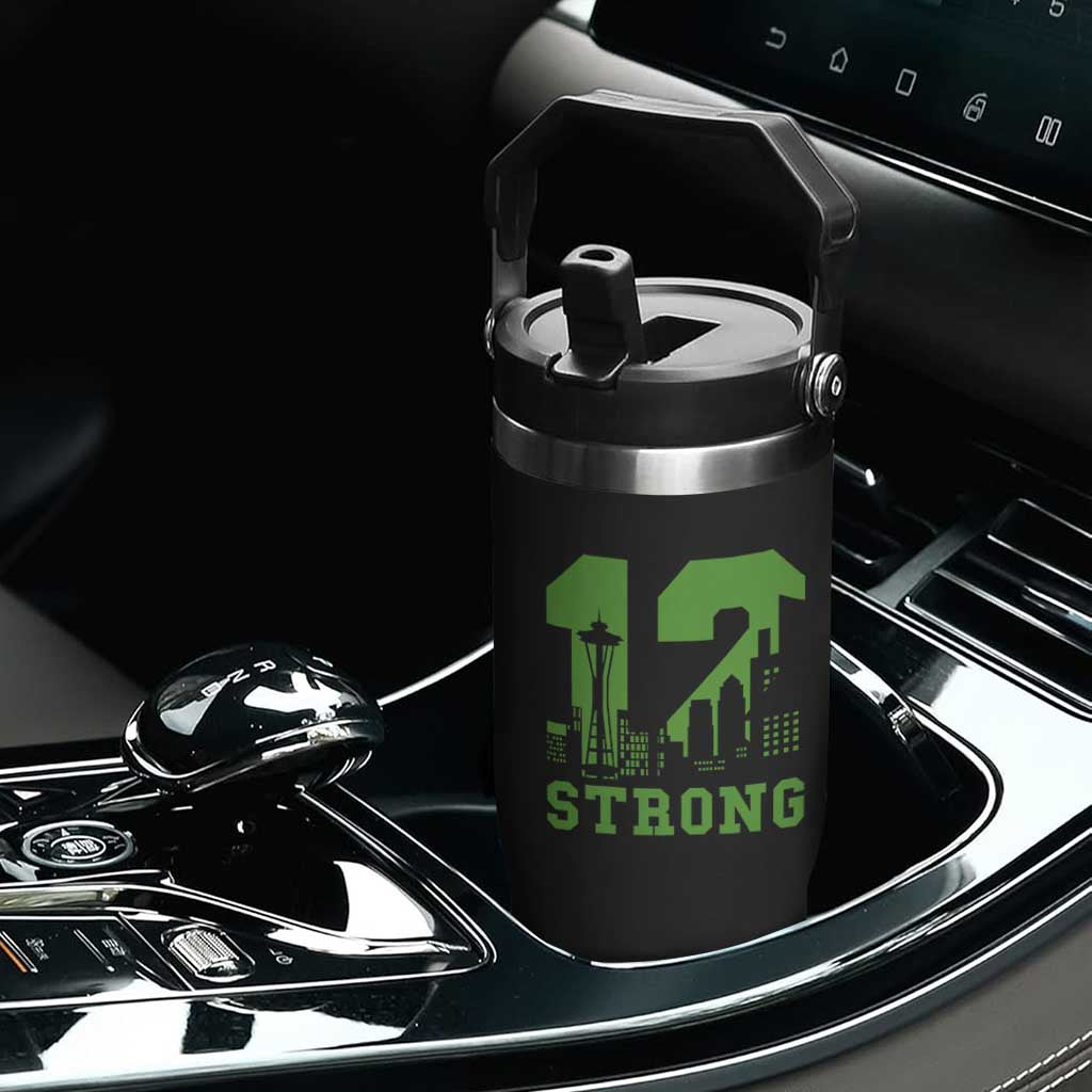 Space Needle Emerald City Skyline Number 12 Typography Flip Straw Tumbler Pacific Northwest Fan Pride