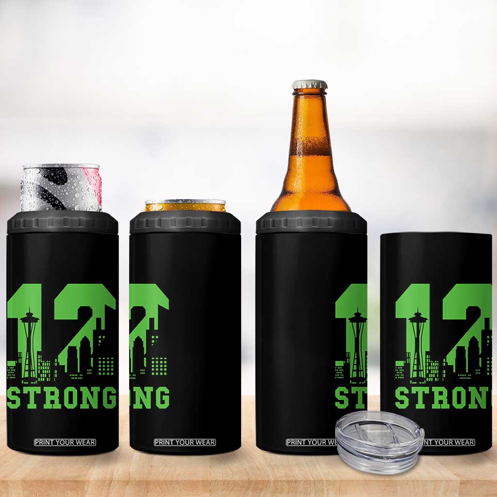 Space Needle Emerald City Skyline Number 12 Typography 4 in 1 Can Cooler Tumbler Pacific Northwest Fan Pride