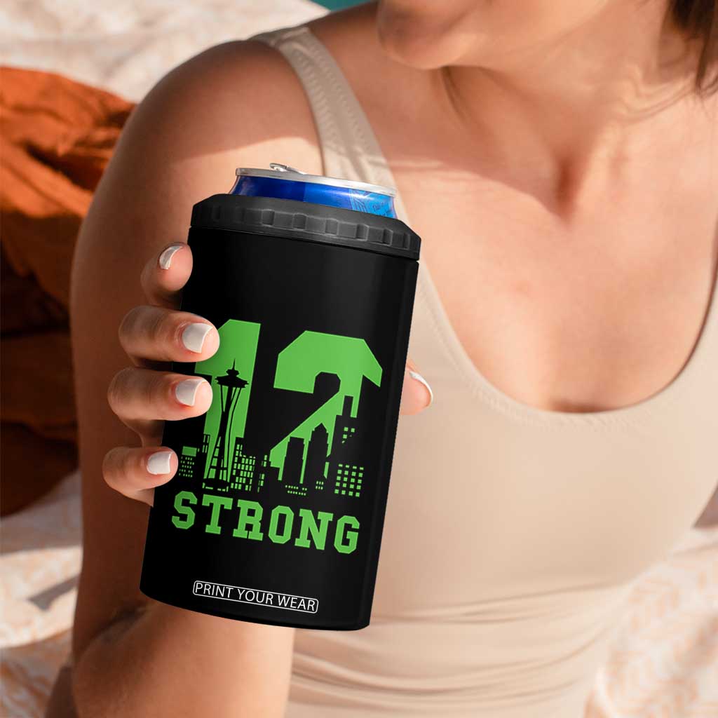 Space Needle Emerald City Skyline Number 12 Typography 4 in 1 Can Cooler Tumbler Pacific Northwest Fan Pride