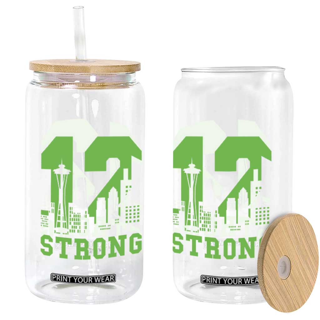 Space Needle Emerald City Skyline Number 12 Typography Glass Can Pacific Northwest Fan Pride