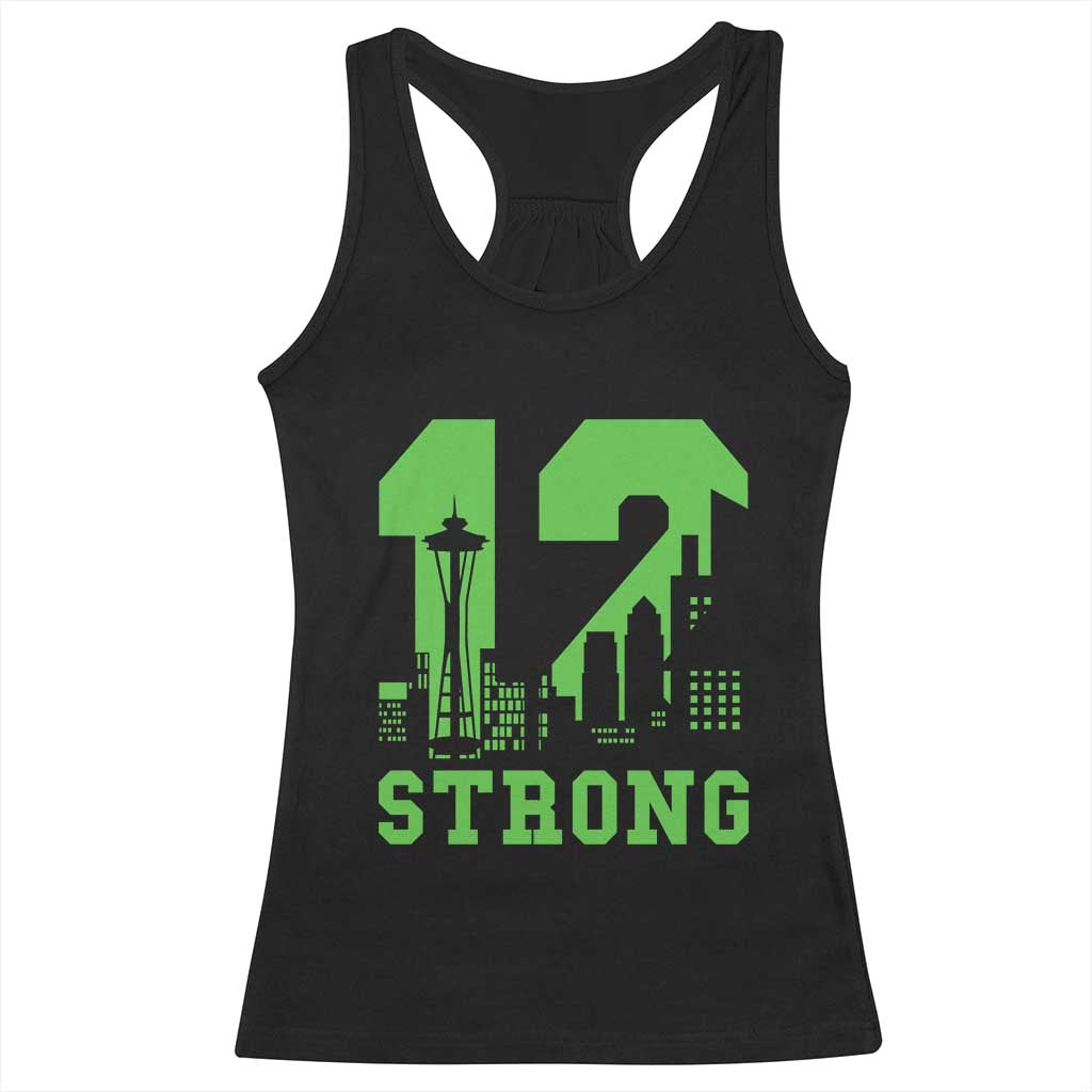 Space Needle Emerald City Skyline Number 12 Typography Racerback Tank Top Pacific Northwest Fan Pride