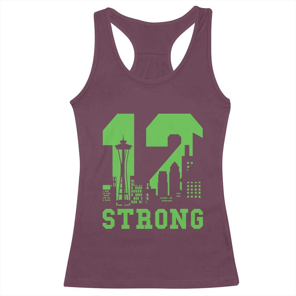 Space Needle Emerald City Skyline Number 12 Typography Racerback Tank Top Pacific Northwest Fan Pride