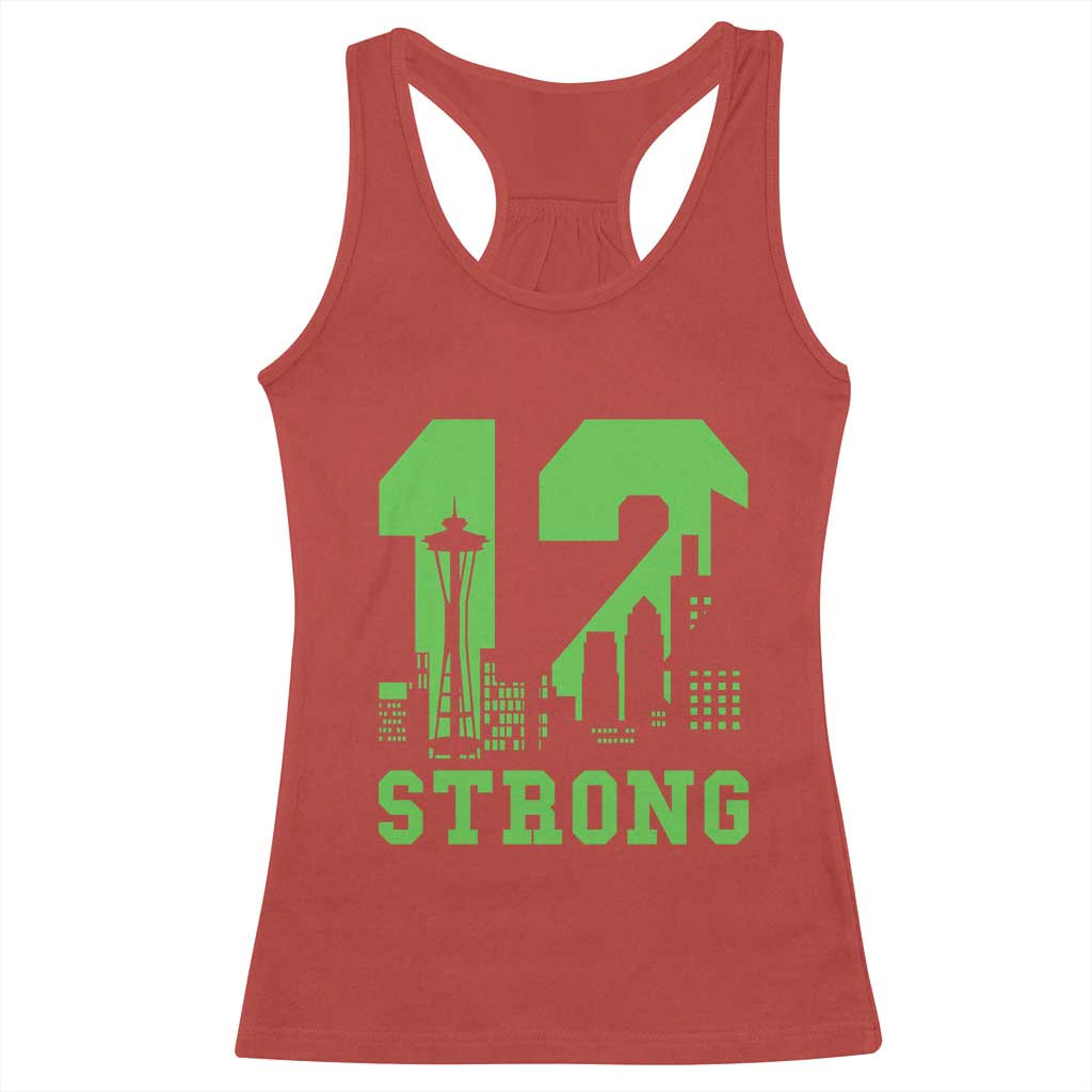 Space Needle Emerald City Skyline Number 12 Typography Racerback Tank Top Pacific Northwest Fan Pride