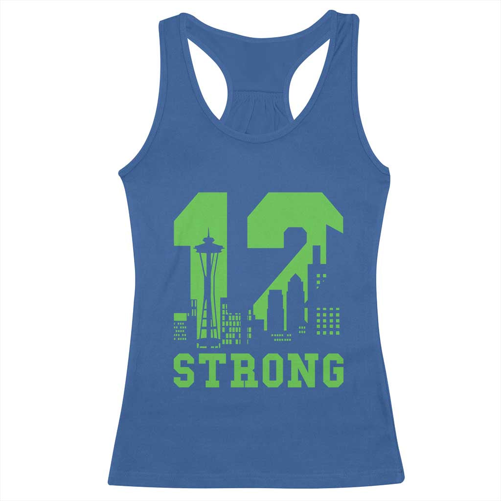 Space Needle Emerald City Skyline Number 12 Typography Racerback Tank Top Pacific Northwest Fan Pride TS12 Royal Blue Print Your Wear