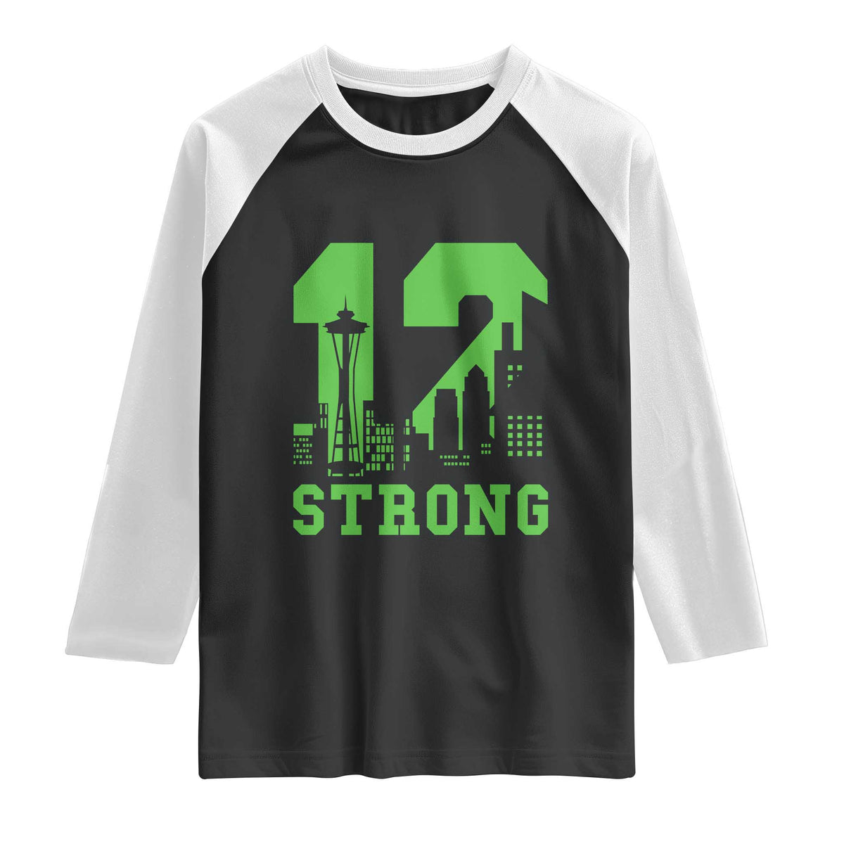 Space Needle Emerald City Skyline Number 12 Typography Raglan Shirt Pacific Northwest Fan Pride