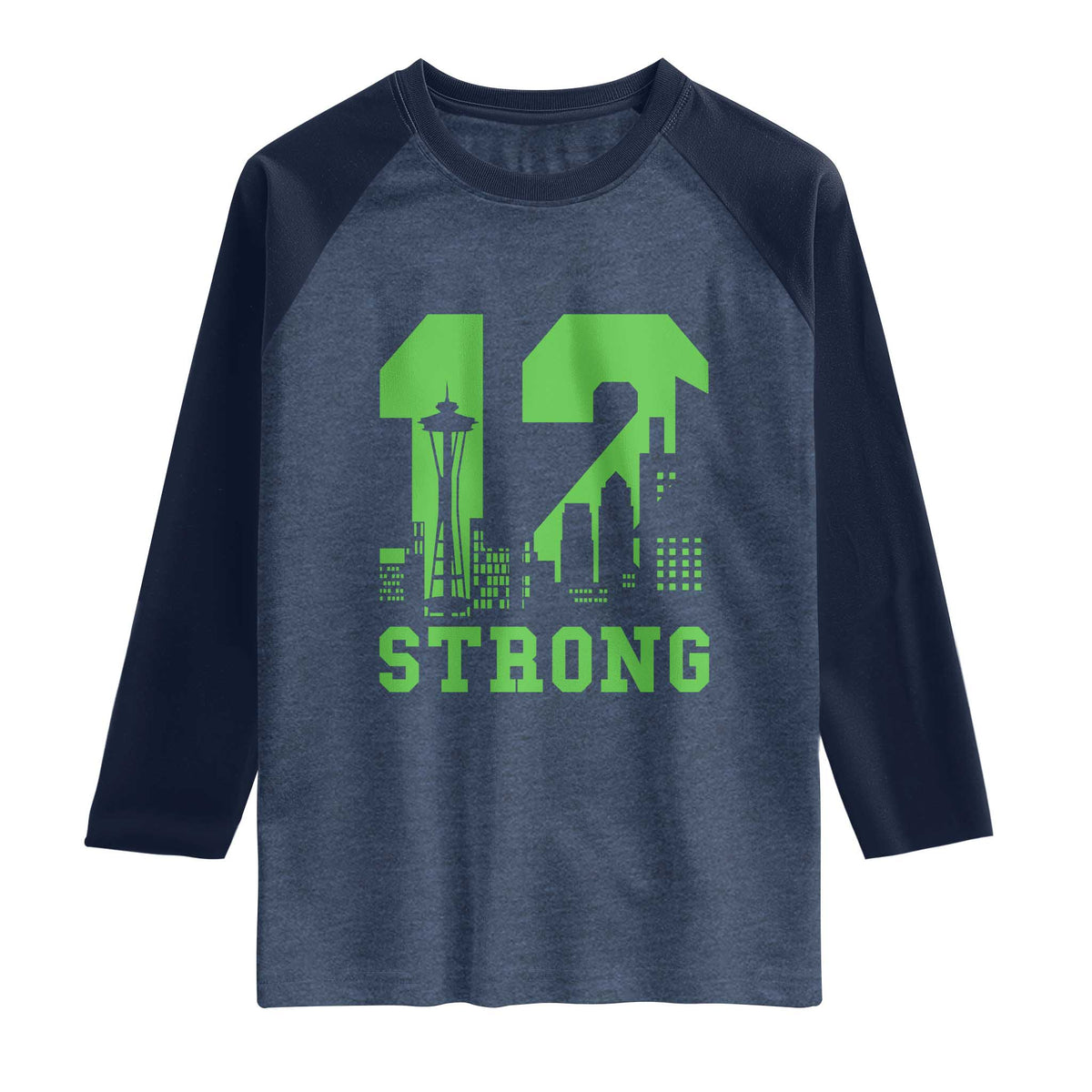 Space Needle Emerald City Skyline Number 12 Typography Raglan Shirt Pacific Northwest Fan Pride