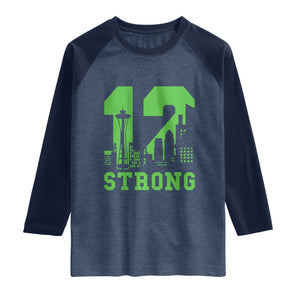 Space Needle Emerald City Skyline Number 12 Typography Raglan Shirt Pacific Northwest Fan Pride