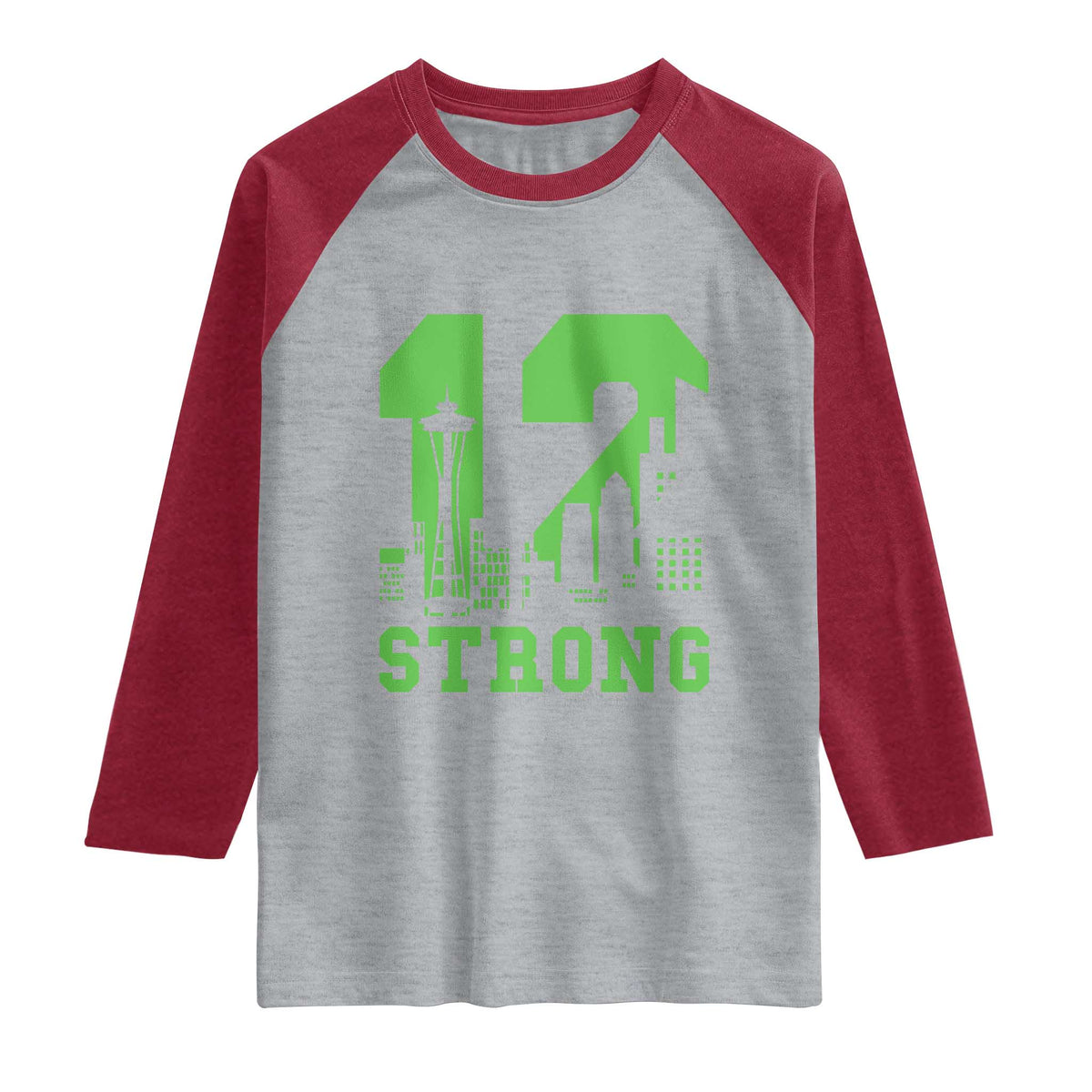 Space Needle Emerald City Skyline Number 12 Typography Raglan Shirt Pacific Northwest Fan Pride