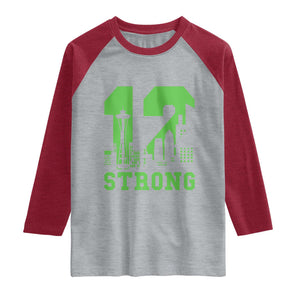 Space Needle Emerald City Skyline Number 12 Typography Raglan Shirt Pacific Northwest Fan Pride