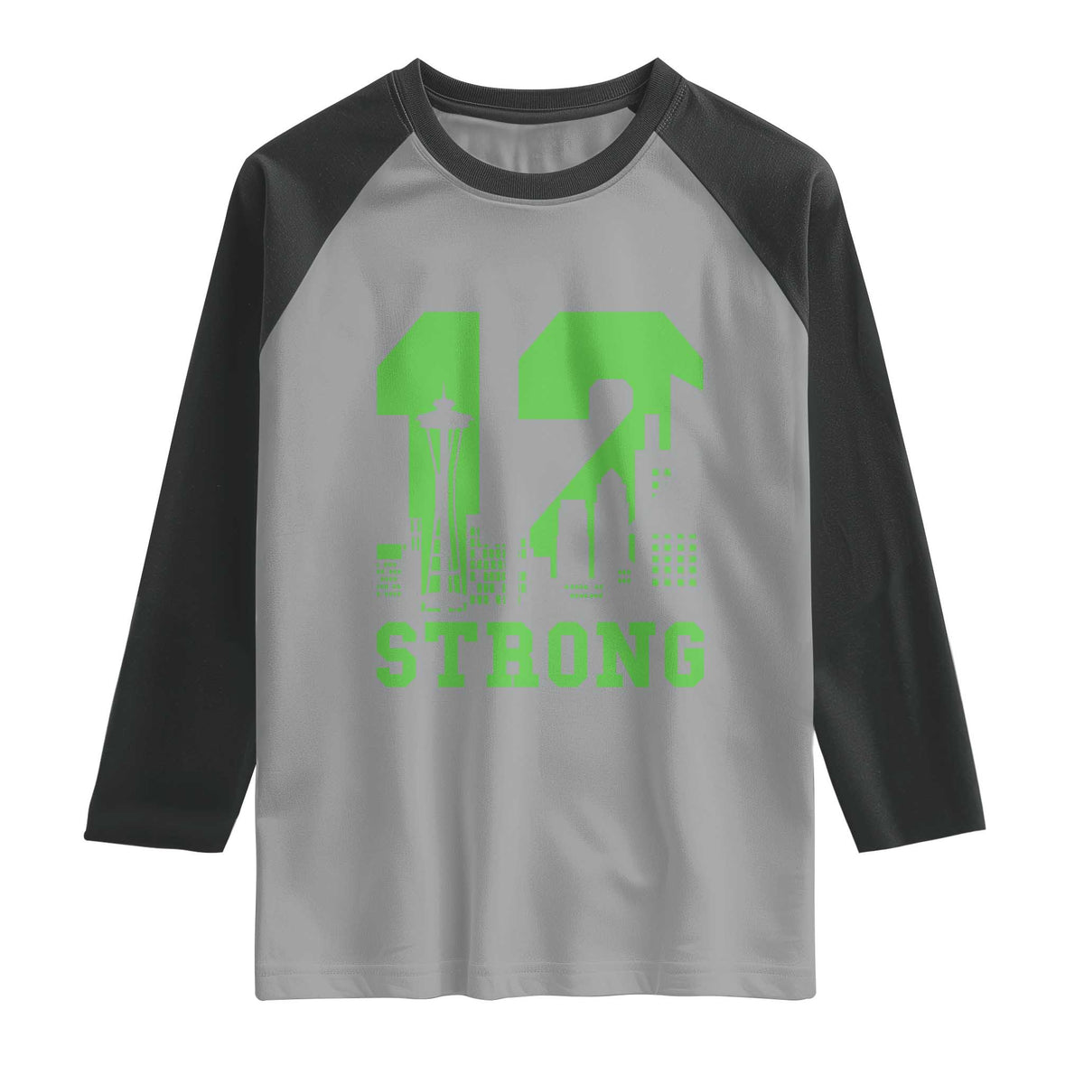 Space Needle Emerald City Skyline Number 12 Typography Raglan Shirt Pacific Northwest Fan Pride