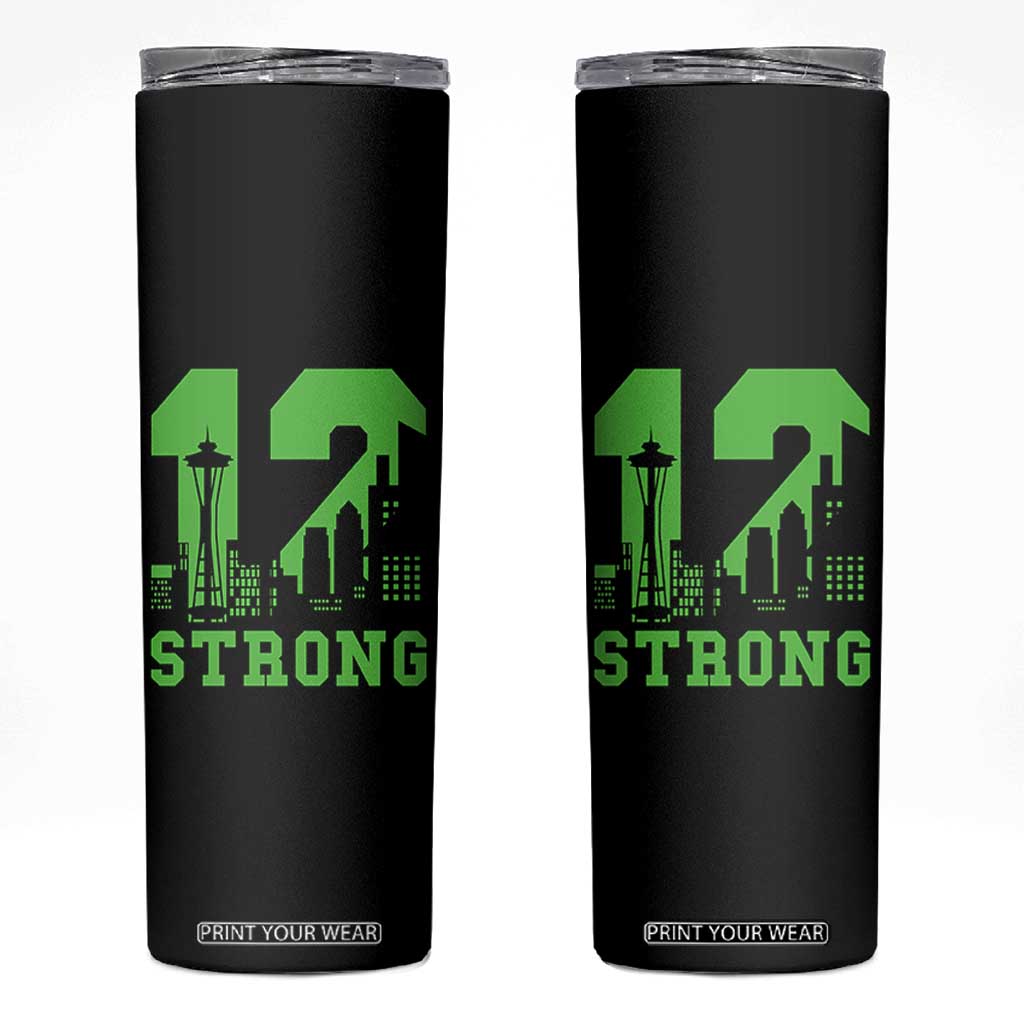 Space Needle Emerald City Skyline Number 12 Typography Skinny Tumbler Pacific Northwest Fan Pride TS12 Black Print Your Wear