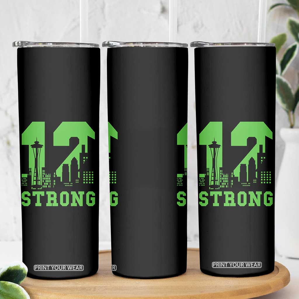 Space Needle Emerald City Skyline Number 12 Typography Skinny Tumbler Pacific Northwest Fan Pride