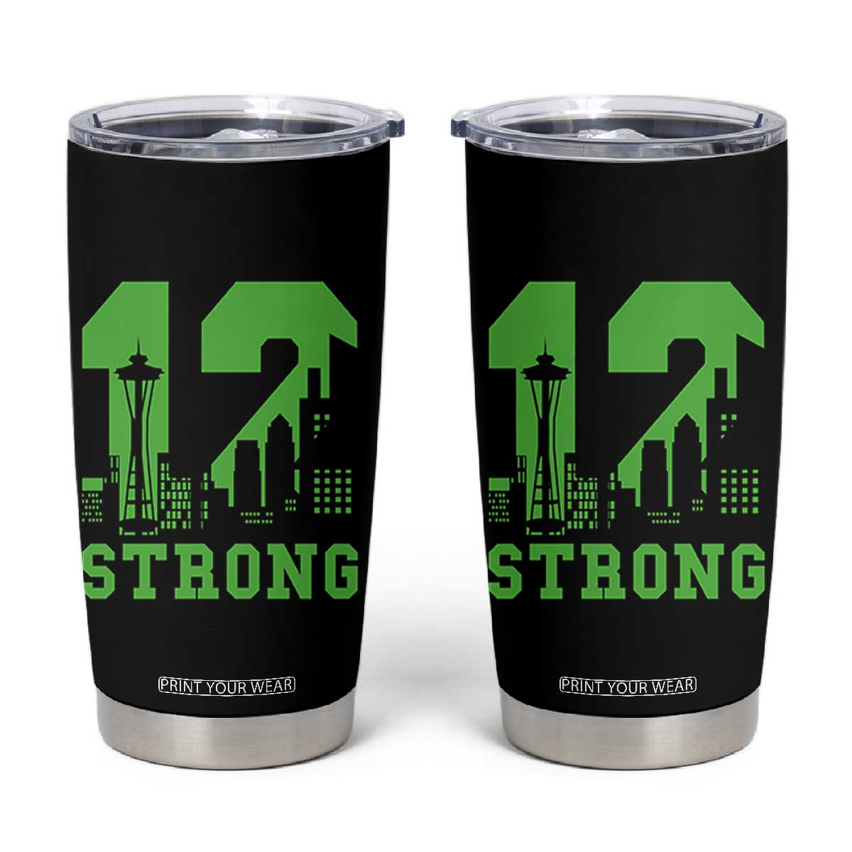 Space Needle Emerald City Skyline Number 12 Typography Tumbler Cup Pacific Northwest Fan Pride TS12 Black Print Your Wear
