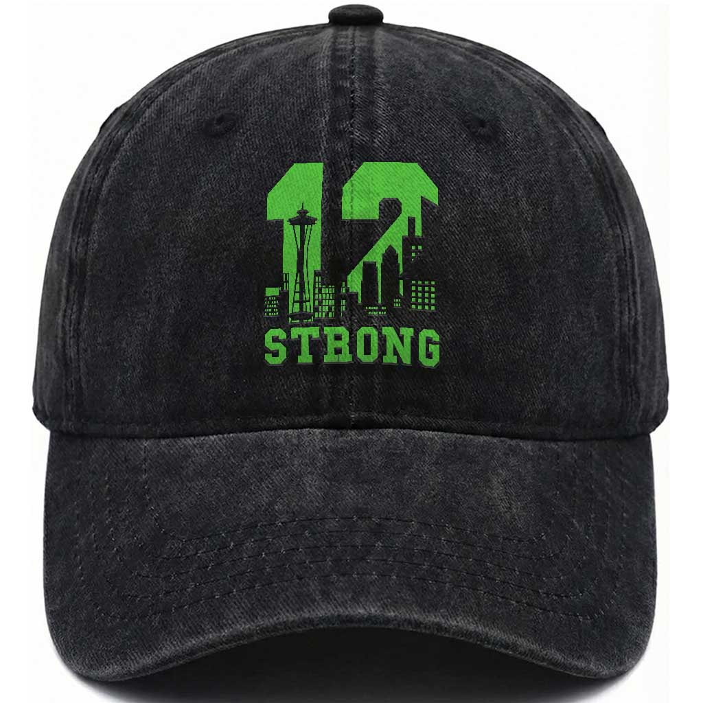 Space Needle Emerald City Skyline Number 12 Typography Washed Cotton Baseball Cap Pacific Northwest Fan Pride TS12 Print Your Wear