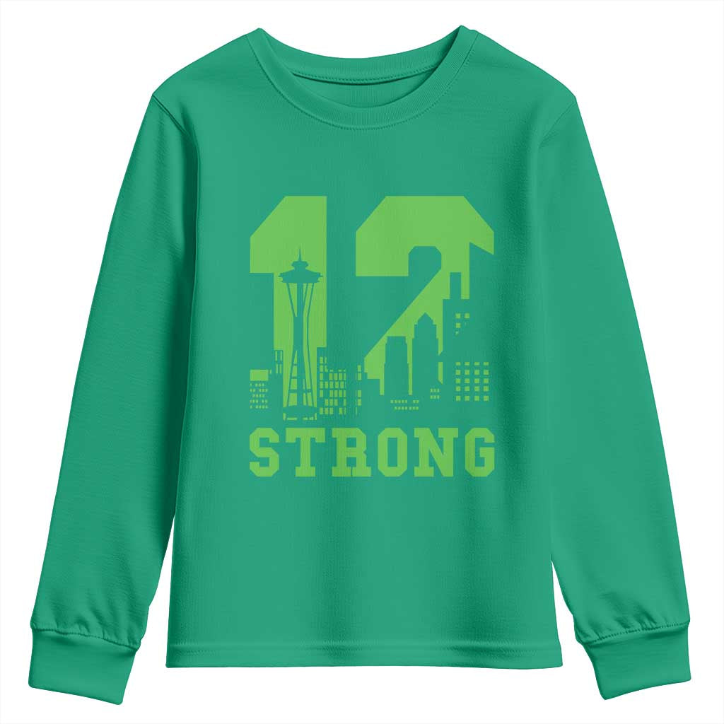 Space Needle Emerald City Skyline Number 12 Typography Youth Sweatshirt Pacific Northwest Fan Pride