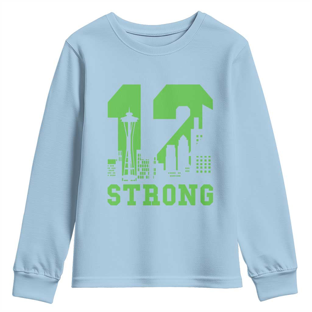 Space Needle Emerald City Skyline Number 12 Typography Youth Sweatshirt Pacific Northwest Fan Pride