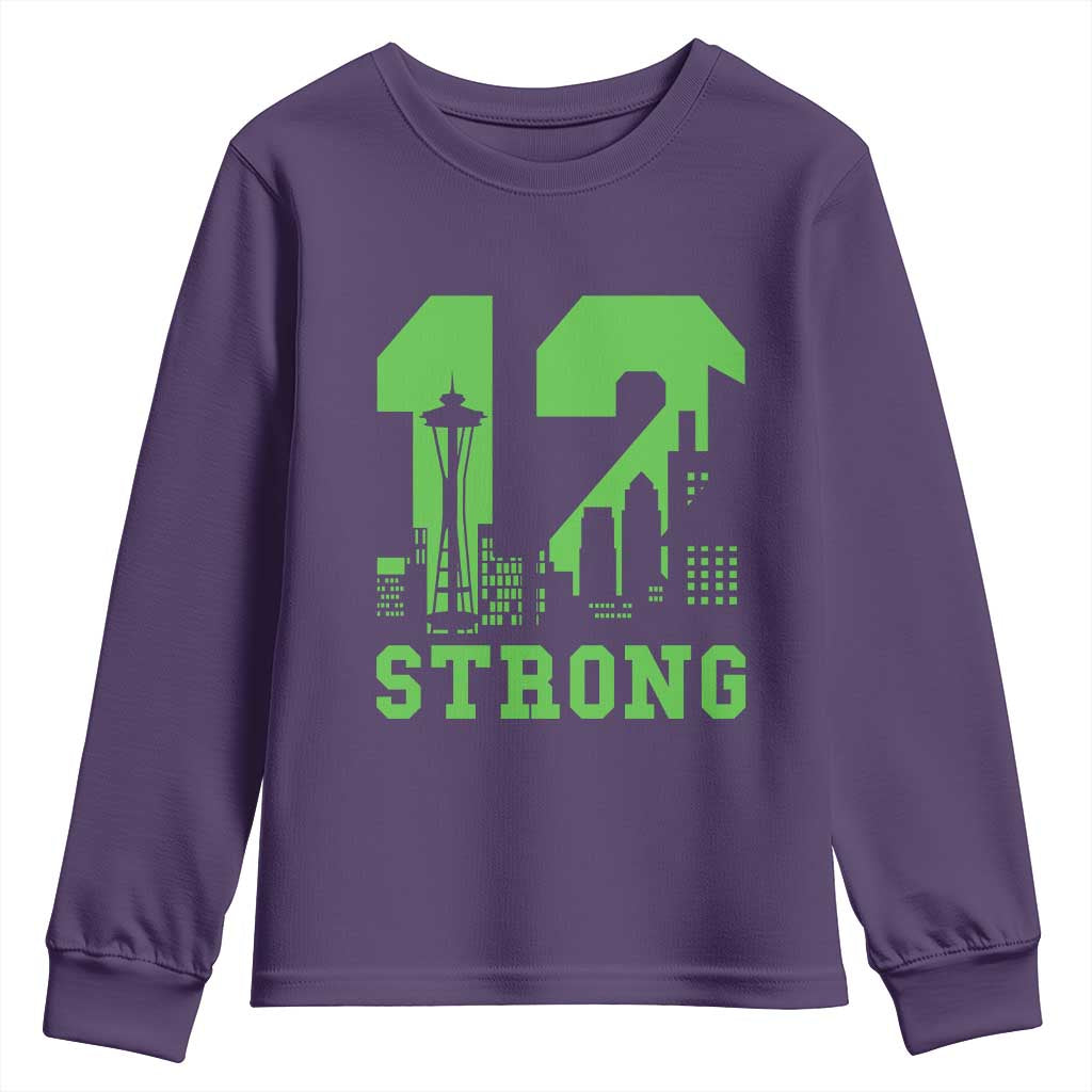Space Needle Emerald City Skyline Number 12 Typography Youth Sweatshirt Pacific Northwest Fan Pride