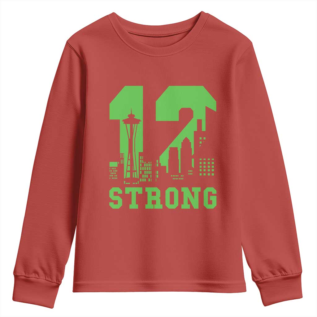 Space Needle Emerald City Skyline Number 12 Typography Youth Sweatshirt Pacific Northwest Fan Pride