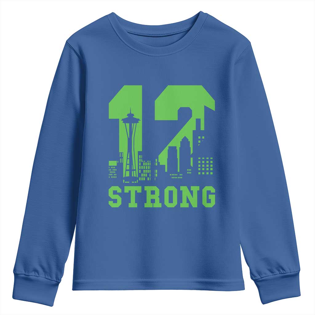 Space Needle Emerald City Skyline Number 12 Typography Youth Sweatshirt Pacific Northwest Fan Pride TS12 Royal Blue Print Your Wear