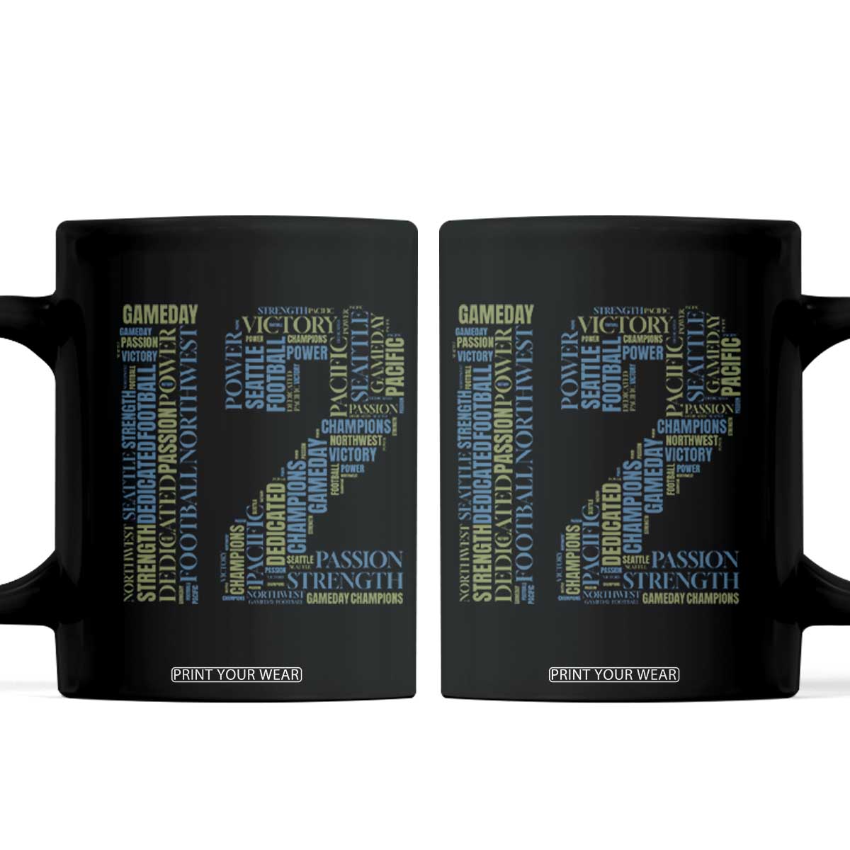 Victory And Strength Number 12 Typography Coffee Mug Gift For Football Lovers TS12 Black Print Your Wear