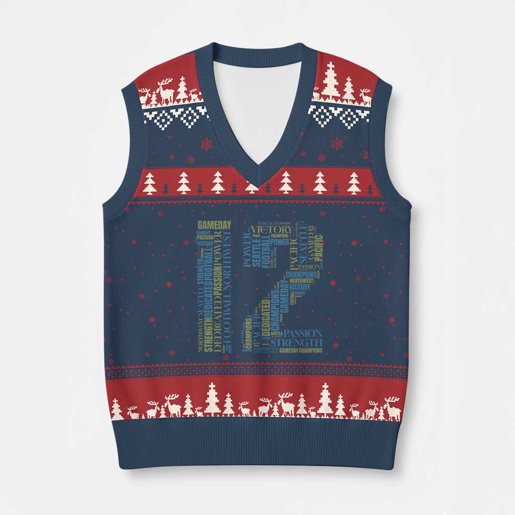 Victory And Strength Number 12 Typography V-Neck Knit Sweater Vest Gift For Football Lovers TS12 Navy Red Print Your Wear